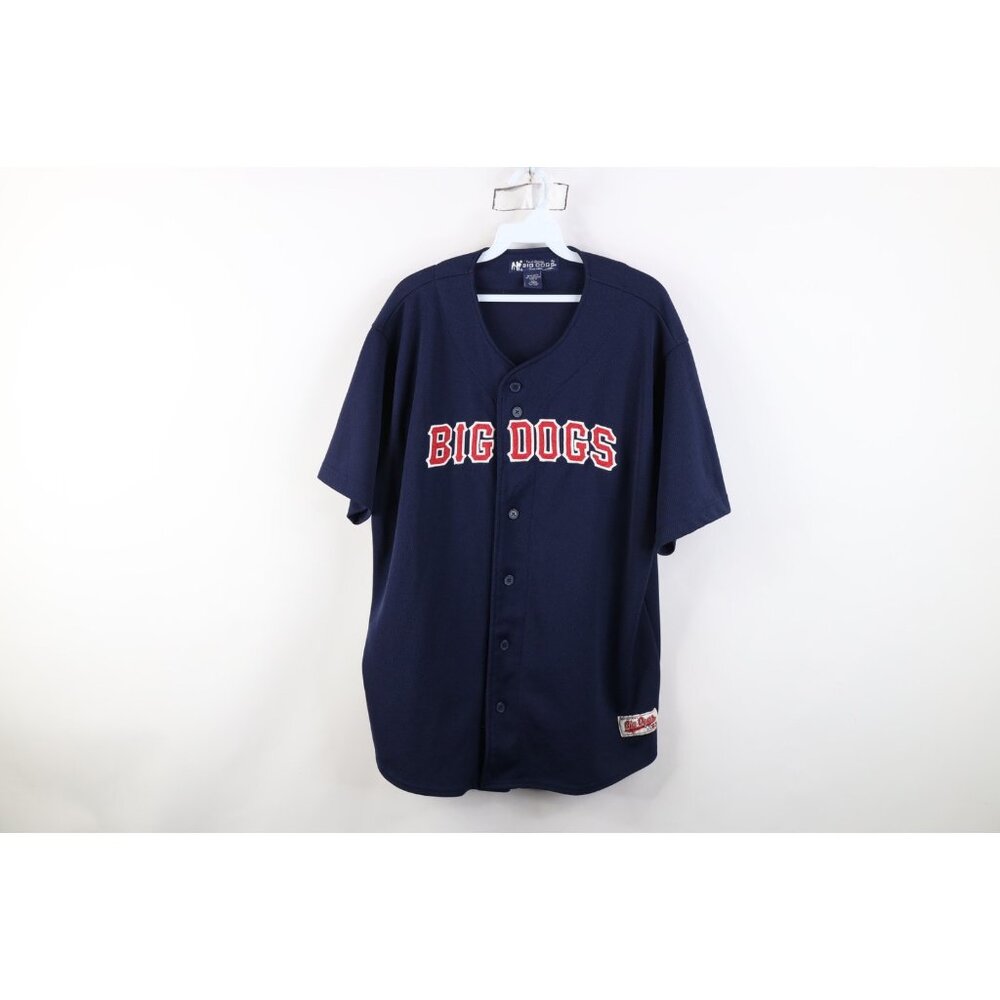 Vintage 90s Y2K Big Dogs Mens Large Spell Out Short Sleeve Baseball Jersey Blue
